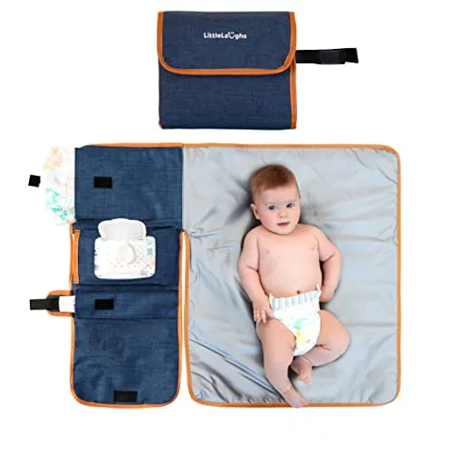 Tragbare Wickelunterlage – Baby-Wickelauflage unterwegs – mit Aufbewahrungs-Taschen für Windeln, Creme, Feucht-Tücher usw. – Leicht zu Reinigen & Wasserdicht – Praktisches Babyparty-Geschenk