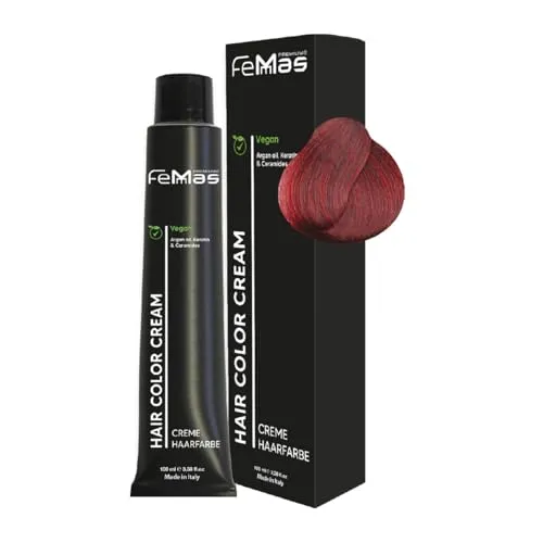 FemMas Haarfarbe hellbraun Mahagoni Rot 5.56 I Creme Haarfarbe mit Arganöl, Keratin & Ceramiden I Als dauerhafte Haarfärbung oder Tönung für strahlende, haltbare Farbergebnisse I 100 ml