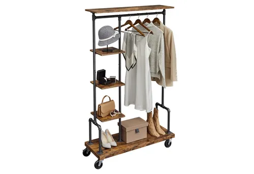 Vasagle Garderobe mit Rollen - Stilvoller Kleiderständer - Kleiderständer & Garderobenständer mit stabiler Metallrohr-Kleiderstange, die bis zu 60 kg trägt. Dank 4 praktischer Rollen einfach zu bewegen und mit Ablagen für Taschen und Schuhe.