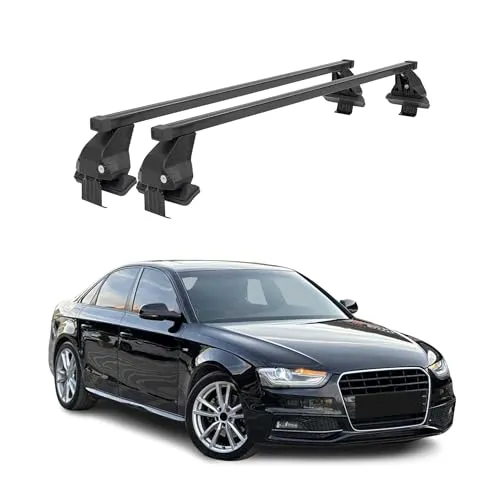Menabo Stahl Dachträger für Audi A4 B8 2007-2012 - Gepäckträger aus hochwertigem Stahl, aerodynamisch und einfach zu installieren. Ideal für Fahrradträger, Ski- und Snowboardträger sowie Dachkoffer. Perfekt für Fahrzeuge mit glattem Dach.