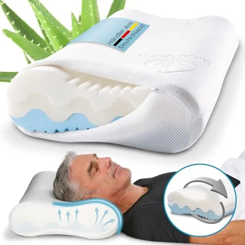 ELONEO Nackenstützkissen mit Memory Foam - Kissen mit individuell einstellbarem Härtegrad und 4-facher Höhenanpassung für optimalen Schlafkomfort, inklusive atmungsaktivem Aloe Vera Bezug.
