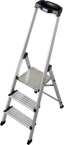 Krause 127914 Stufen-Stehleiter Safety - 3 Stufen, max. Arbeitshöhe 2.65 m, mit extra hohem Sicherheitsbügel und rutschfesten Stufen