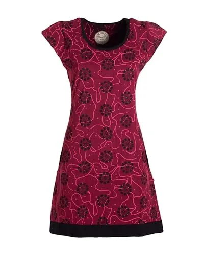Vishes Damen Kurzarm Kleid in Dunkelrot I Größe 3XL (46) I Handgefertigt aus 100% Baumwolle I Stylisches Sommerkleid für Freizeit & Alltag I Nachhaltige Alternative Bekleidung