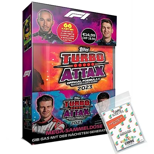 Bundle mit Topps - Turbo Attax Formel 1 2023 - Tin Box Orange + Exklusive Collect-it Hüllen