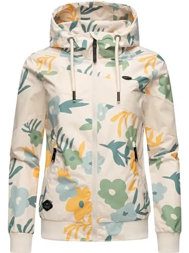 Ragwear Nuggie Block Flower Damen Übergangsjacke kurz - Modische Übergangsjacke mit einzigartigem floralen Allover-Print und wasserabweisendem Material. Ideal für den Frühling und Herbst, bietet sie Komfort und Bewegungsfreiheit für alle Outdoor-Aktivitäten.