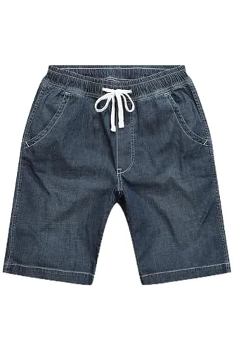 JP 1880 Herren Bermuda Übergrößen L-8XL Jeanslook Relaxed Fit Dark Blue Denim - Bequeme Bermuda in vorgewaschener Denim-Optik mit 4-Pocket und elastischem Bund für optimalen Tragekomfort. Ideal für entspannte Tage im Freien! Mit geprüfter Qualität für große Größen erhältlich.