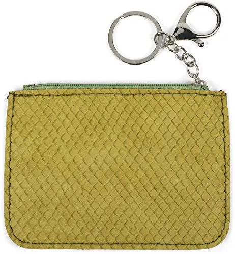 styleBREAKER Schlüsselmäppchen mit Schlangen Muster Struktur und Reißverschluss, Schlüsselring, Karabiner, Damen 05050096, Farbe:Apfelgrün