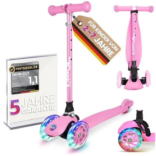 kinnaz ONE Premium Roller für Kinder ab 2 Jahren - Kinderscooter mit 5-fach höhenverstellbarem Lenker und leuchtenden LED-Rädern für mehr Sichtbarkeit und Spaß. Ideal für Kinder von 2-6 Jahren, sicher und faltbar für einfache Aufbewahrung.