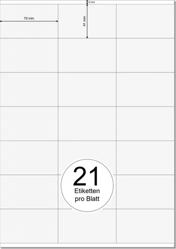 PRINTATION Papier-Etiketten (B70xH41mm) 100xA4 à 21 Eti. 1367803-GP