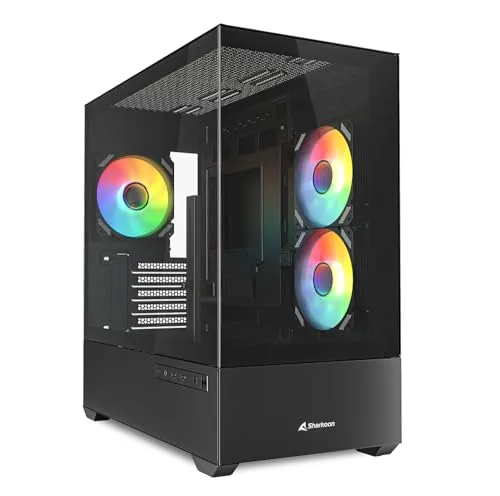 Sharkoon MK6 RGB PC Gehäuse - Micro-ATX, Schwarz, modernes Glasdesign mit optimalem Airflow und RGB-Beleuchtung