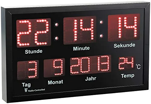 Lunartec Funkuhr: LED-Funk-Tisch- und Wanduhr mit Datum und Temperatur, 412 rote LEDs (Funkwanduhr, Jumbo Uhr, Beleuchtung)