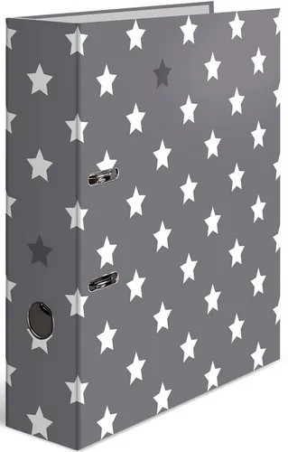 HERMA Ordner A4 Sterne Grau Weiß Set, 10 Stück - Bunte Kinder Ringordner mit einzigartigem Innendruck, ideal zum Organisieren von Dokumenten und Schulmaterialien. Robuste Qualität für Schule, Büro und Zuhause.