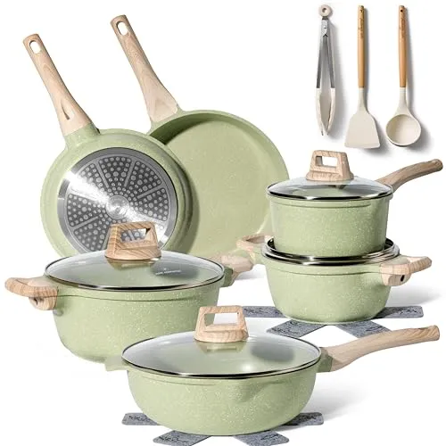 JUST PERFECTO Induktions Töpfe Set 15 pcs - Kratzfestes Kochgeschirr - Vielseitiges Pfannen- und Induktionstöpfe-Set aus umweltfreundlichem Granitmaterial, ideal für alle Herdarten. Genießen Sie stressfreies Kochen mit hervorragender Antihaftwirkung und leichter Reinigung.