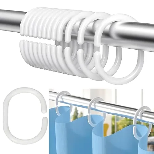 Duschvorhang Ringe 12 Stück,Kunststoff Duschvorhang Haken,Weiß Vorhang Aufhängeringe,Duschvorhangringe in C-Form für Duschfensterstange,Duschvorhang Halterung,die Meisten Duschvorhänge Geeignet ist