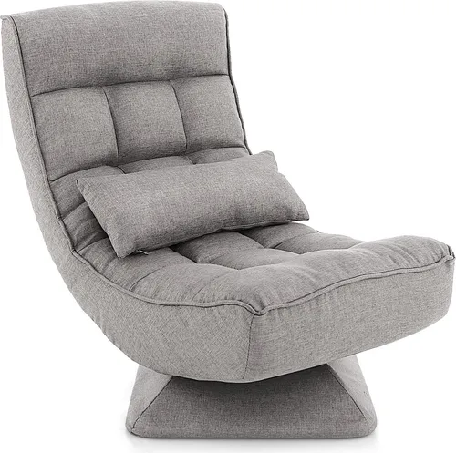 COSTWAY 360° drehbarer Bodensessel mit Rückenlehne und Lendenkissen, klappbar (Grau)