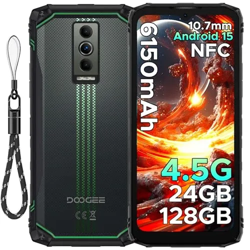 DOOGEE Blade 10 Energy Outdoor Handy Ohne Vertrag Android 15, 24GB RAM/128GB ROM(2TB) 6150mAh Akku, 10,7mm ultradünn Outdoor Smartphone, 6.56