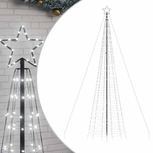 vidaXL LED Weihnachtsbaum 500 cm mit 1534 Kaltweißen LEDs - Lampen für drinnen und draußen, mit 8 Lichteffekten für stimmungsvolle Weihnachtsmomente und einfacher Aufbau dank abnehmbaren Ständer und Erdspießen.