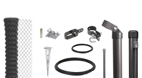 Alberts 631239 Maschendrahtzaun Komplettset, anthrazit-metallic - Maschendrahtzaun-Komplettset mit Einschlagbodenhülse, ideal für sichere Abgrenzungen. Höhe 125 cm und Länge 50 m, aus robustem zinkphosphatiertem Stahl.