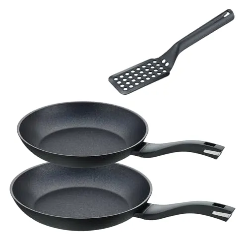 Berndes Pfannen Set Induction Enduro 3tlg. - Bratpfannen 24 cm & 28 cm mit Pfannenwender - Pfannen, extrem kratzfeste 3-Schicht-Antihaftversiegelung für gesundes Kochen, kompatibel mit allen Herdarten, ideal für kreative Kochabenteuer.