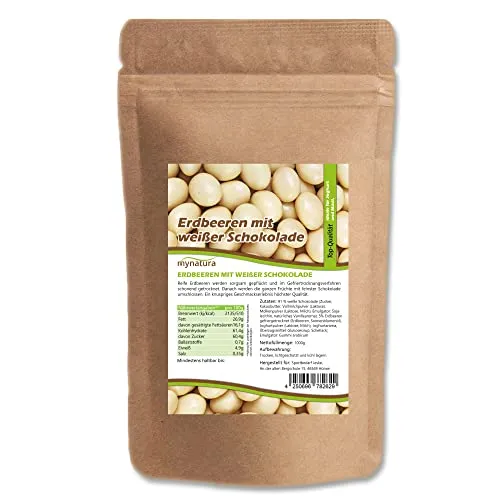 Mynatura Erdbeeren, gefriergetrocknet, in weißer Schokolade I Erdbeeren I umhüllt von Schokolade I Müsli I Snack I Süß I Beutel (1x 1000g)