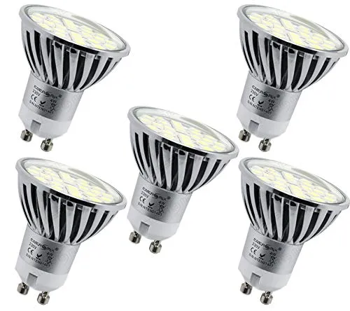 Energmix 5x GU10 LED Lampe 4W 400 lm - LED Spot Strahler -Leuchtmittel mit 5050 SMD LED Kaltwei Tageslicht 230 Volt 4 Watt (mit Schutzglas), 2063x5