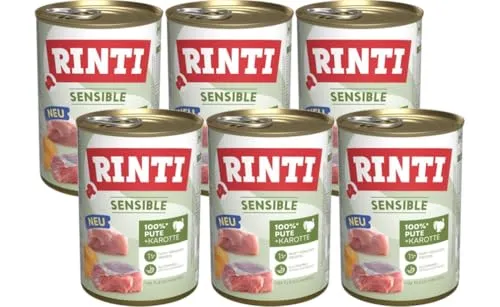 Rinti Sensible Pute + Karotte 6 x 400g | Glutenfreies Nassfutter für Hunde | Alleinfutter mit nur Einer tierischen Proteinquelle | Hypoallergen, getreidefrei & leicht verdaulich