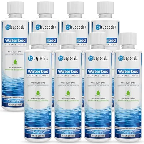 blupalu Wasserbett Conditioner Premium Care – 8x 250ml – Wasserbetten Konditionierer gegen Gerüche & Algen, Pflege für alle Wassermatratzen & Systeme aller bekannten Hersteller