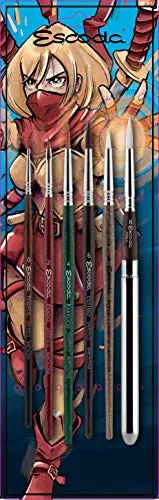 ESCODA Set 6 Pinsel Illustration - Comic Stiel Aquarell Rund Spitz Flach Für Unterwegs Kunsthaar Serie Versàtil Prado Barroco Último Perla Profesionell Handgefertigt in Barcelona.