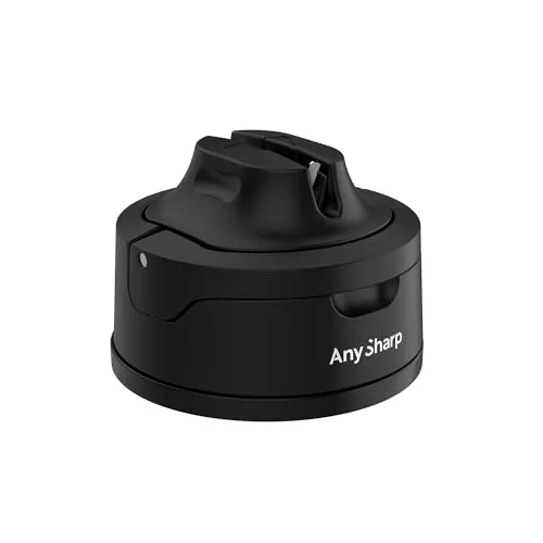 AnySharp Evo Messerschärfer & Messerschleifer mit verstärktem PowerGrip Saugnapf, Wolframkarbid-Schärfsystem mit Metall-Auffangbehälter, für Küchenmesser, Wellenschliff & gehärteten Stahl