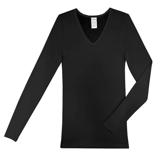 HERMKO 13680 Damen Langarm Unterhemd mit V-Ausschnitt, Farbe:schwarz, Größe:52/54 (XXL)