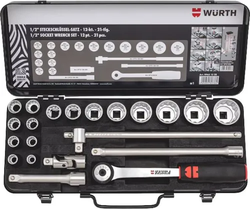 WÜRTH 1/2 Zoll Steckschlüssel-Sortiment, 12-kant 21-tlg.