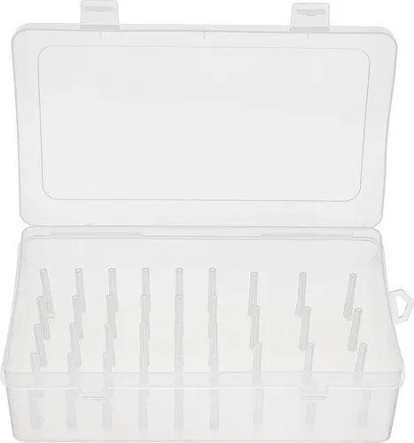 VBS Nähgarnbox für 42 Spulen - Transparent - Praktische Nähgarnbox für 42 Spulen mit 12 Stiften für dicke und 30 für normale Rollen. Kompakt (23x13,5x6,3 cm) und mit Klickverschlüssen für sicheren Transport. Ideal für kreatives Nähzubehör!