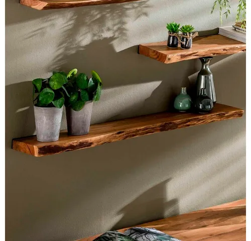 RINGO-Living Massivholz Wandregal Kana in Natur-dunkel