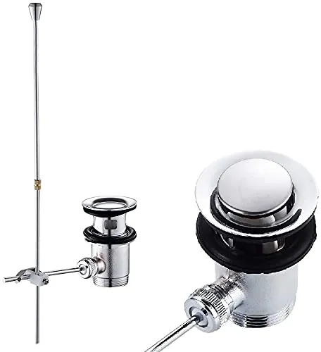 Beenle-Icey Ablaufgarnitur Waschbecken mit Überlauf Zugstange Ablaufventil Waschbecken Chrom Exzenter Ablaufgarnitur Waschbecken Waschbeckenstöpsel 1 1/4 Stöpsel Zugstangengarnitur für Waschbecken