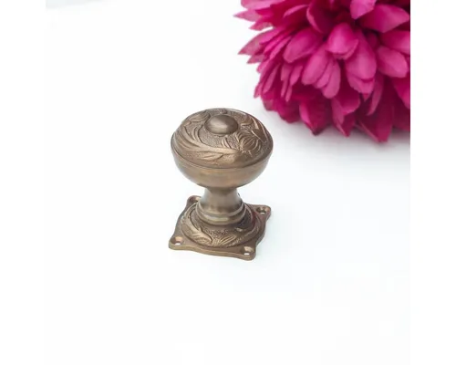 Antikas Türbeschlag Knauf für Haustüren - Edler Messing Türknauf mit Rosette - Hochwertiger Türknauf im Jugendstil aus patiniertem Messing, ideal für historische und moderne Türen. Mit floralen Lilienmotiven und handschmeichelndem Design.