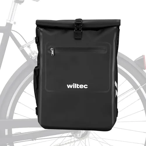 Wiltec 3 in 1 Gepäckträgertasche schwarz, Fahrradtasche Rucksack 25 l Stauraum, Gepäcktasche mit Laptopfach, wasserresistente Fahrrad Tasche
