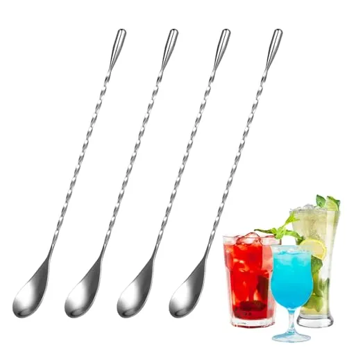Stück Barlöffel – Lange Löffel – Cocktail Löffel, 25cm, Edelstahl, Longdrink Rührer mit Spiralmuster und Spiegelpolitur, Stilvolles Design, Perfekt für Martinis, Cocktails, Kaffee und Shaker 4