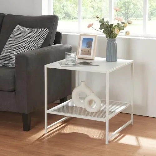 [en.casa] Beistelltisch Ruokolahti - Vielseitiger Wohnzimmertisch mit Gitterablage - Beistelltisch fürs Wohnzimmer mit stabiler Stahlkonstruktion und pflegeleichter Oberfläche, ideal für Snacks, Bücher und Dekorationen.