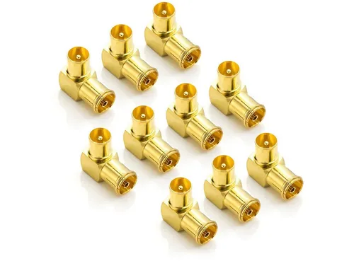 deleyCON deleyCON 90° IEC Winkeladapter Winkelstecker SET 10 Stück vergoldet TV-Kabel