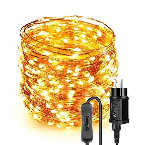 LED Lichterkette Außen, 30M Kupferdraht Lichterketten 300 LED mit Controller, Warmweiß IP65 Wasserdicht Weihnachtsbeleuchtung Innen und Aussen für Weihnachten, Hochzeit, Party, Zuhause, Fenster