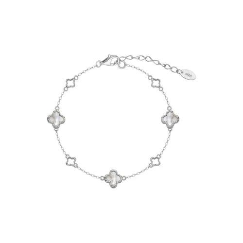 Suzan Gold® 925 Silber Armband für Damen mit Perlmutt Kleeblättern | Filigraner Glücks Schmuck im eleganten Design Luckra aus echtem Silber | Wasserfest, nickelfrei & glänzend | Geschenk für Frauen