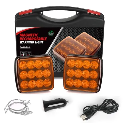 AOHEWEI Kabellose LED Warnleuchten Bernstein, 12 V / 24 V Magnet Warnblinklicht hinten, wiederaufladbare Notfall Blitzlichter für LKW Fahrzeuge