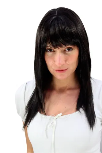 Super Sexy Damen Perücke schwarz lang glatt mit Pony Haarersatz 50 cm LA032-2