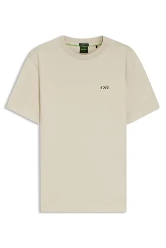 BOSS GREEN Rundhalsshirt Tee mit gummiertem Logo in Beige/Braun, Größe L - Stylisches Rundhalsshirt aus elastischer Baumwollmischung für den lässigen Look. Ideal für den täglichen Einsatz und angenehm zu tragen.