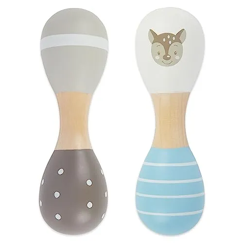 Produktbild Bieco Baby Rassel Holz Reh | Hantelrassel 2er Set 19 cm | Kinder Musikinstrument | Holzrassel Montessori Ab 1 Jahr Und 0-6 Monate | Rasselring