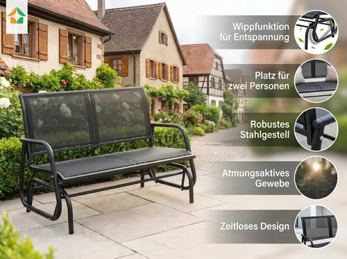 Schaukelbank Gartenbank 2-Sitzer – Klassisch Schwarz