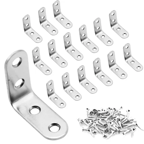 Edelstahl Winkel 40 x 40 mm, Winkelverbinder 90 Grad L Klammern Eckwinkel Mit Schraube für Möbel Tabelle Stuhl Bücherregal Schränke Wandbefestigung Anbau (16 Stück)