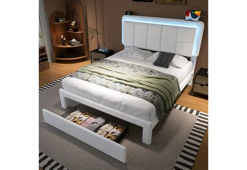 Odikalo Stauraumbett Polsterbett Doppelbett Jugendbett Bettgestell 90-160x200cm Weiß