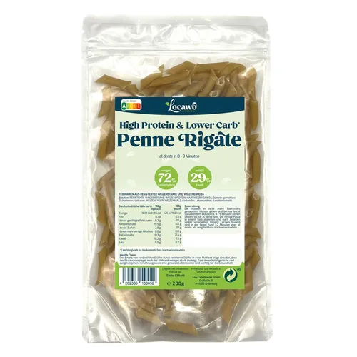 Locawo High Protein & Low Carb* Penne Rigate | Pasta | Nudeln 200g