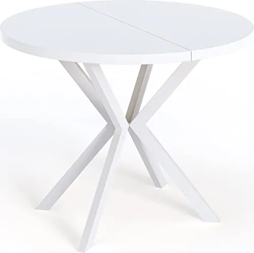 WFL Group Esstisch, Rund, 100 cm – Ausziehbar und Modern - Esstische: Stilvoller, ausziehbarer Esstisch mit robustem Design und hochwertiger Verarbeitung, ideal für moderne Esszimmer und zusätzliche Gäste.